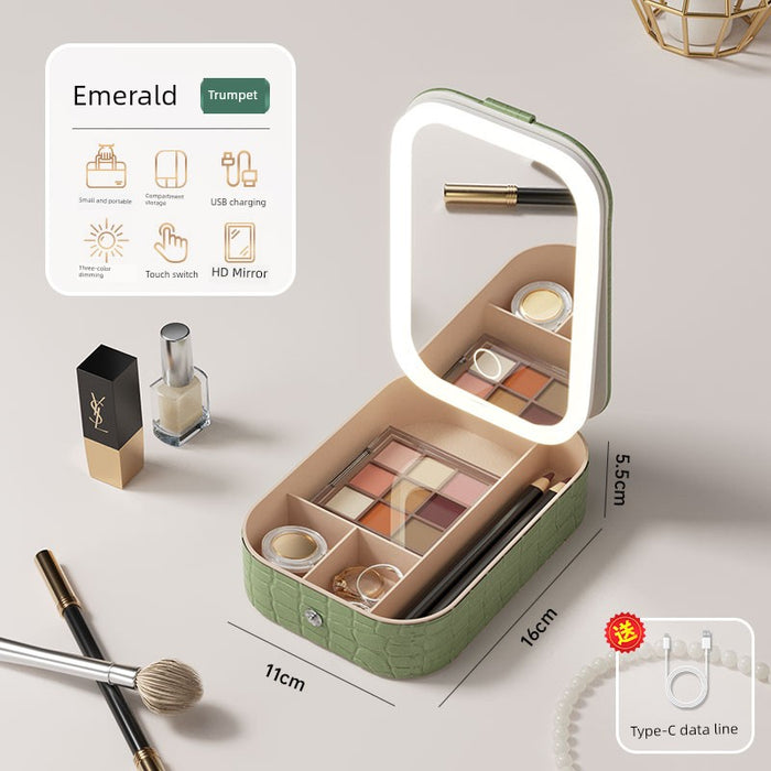 Travel Bag Mirror Desktop Desktop Cosmetic Mirror Portable with Light Women Portable Foldable Led Storage Box