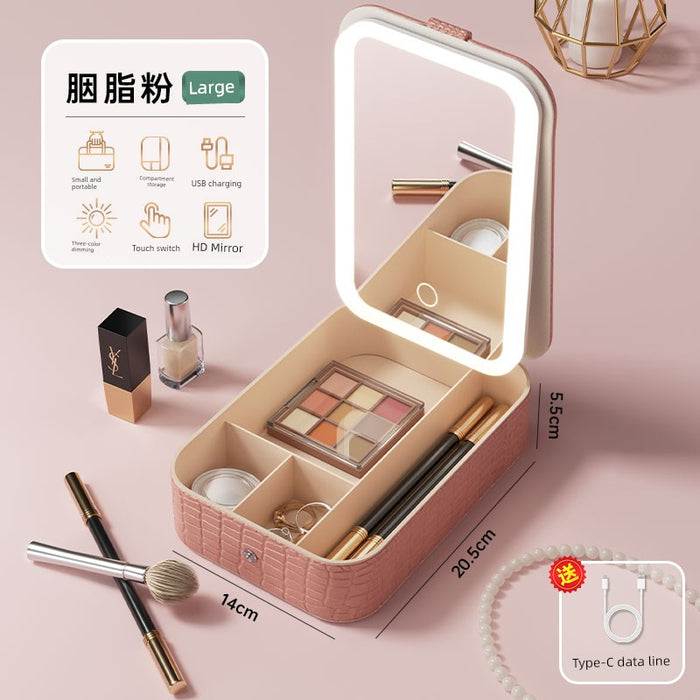 Travel Bag Mirror Desktop Desktop Cosmetic Mirror Portable with Light Women Portable Foldable Led Storage Box