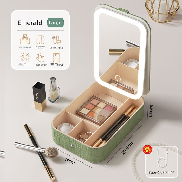 Travel Bag Mirror Desktop Desktop Cosmetic Mirror Portable with Light Women Portable Foldable Led Storage Box