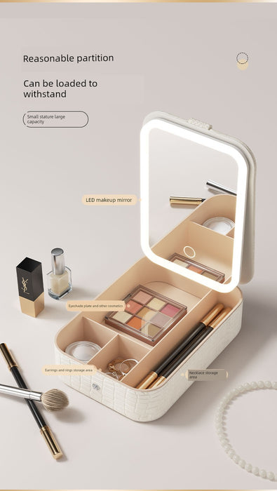 Travel Bag Mirror Desktop Desktop Cosmetic Mirror Portable with Light Women Portable Foldable Led Storage Box