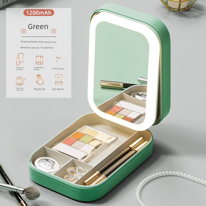 Travel Bag Mirror Desktop Desktop Cosmetic Mirror Portable with Light Women Portable Foldable Led Storage Box