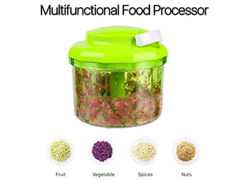 Flexzion Pull String Food Vegetable Chopper Processor (Large) BPA Free/w Removable Slicer Shredder Mincer Blender Blade and Whisking Mixer Attachments Prep Fruits Onion Garlic Pepper Herb Egg Flower - Great Stuff OnlineGreat Stuff Online