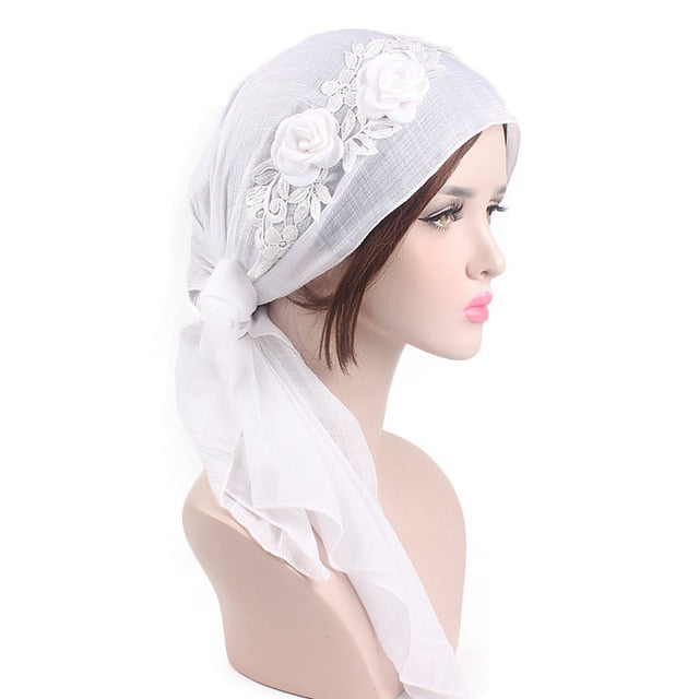 Womens Flower tichel - Great Stuff OnlineGreat Stuff Online White
