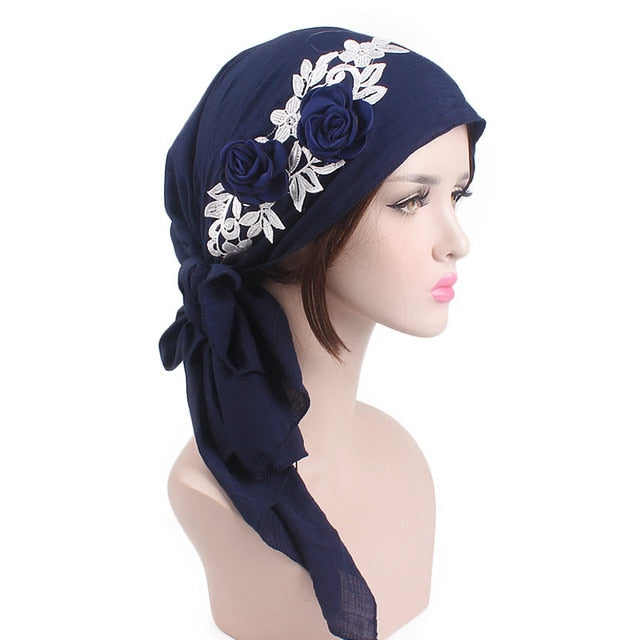 Womens Flower tichel - Great Stuff OnlineGreat Stuff Online Navy