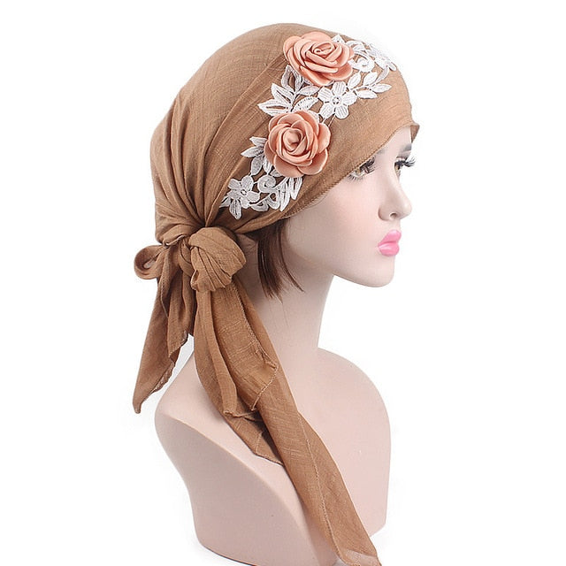 Womens Flower tichel - Great Stuff OnlineGreat Stuff Online Brown