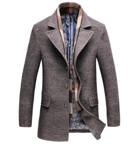 men 2020 Winter Men's Casual Wool Trench Coat Fashion Business Long Thicken Slim Overcoat - Great Stuff OnlineGreat Stuff Online Brown / M