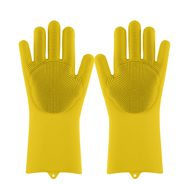 Magic Silicone Dishwashing Scrubber Dish Washing Sponge Rubber Scrub Gloves Kitchen Cleaning 1 Pair - Great Stuff OnlineGreat Stuff Online Yellow / United States