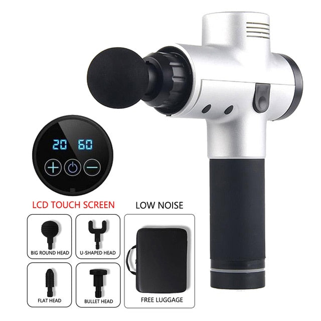 LCD Display Body Massage Gun Exercising Muscle Electric Massager Gun head Massager for Neck and Back Vibrator Slimming Shaping - Great Stuff OnlineGreat Stuff Online Silver