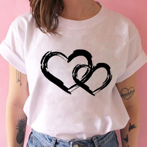 Women T-shirts with Hearts Casual Harajuku Print T-shirts Summer Women Short Sleeve Female T-shirts Vogue Women T-shirts Clothes - Great Stuff OnlineGreat Stuff Online