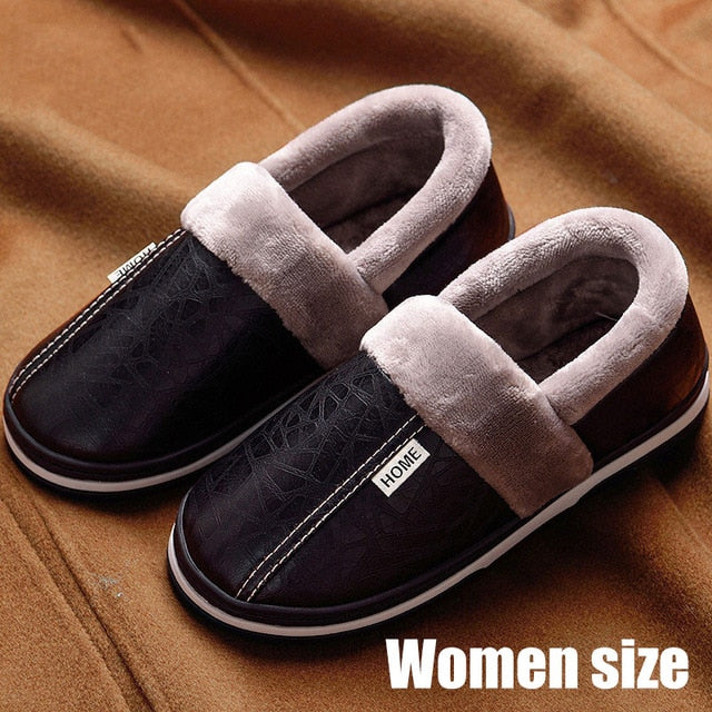 Women's shoes Indoor Slippers Memory foam Size 9-17 Non-slip Winter Ladies Leather Home shoes - Great Stuff OnlineGreat Stuff Online MSL-013-Black / 12