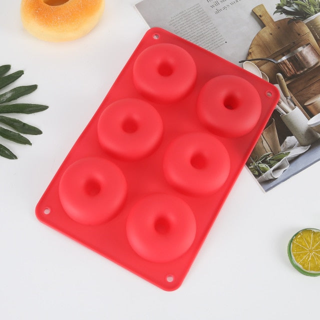 6 Donut Mold Silicone Non-stick Baking Tray Heat-resistant Reusable Folded Donuts Maker - Great Stuff OnlineGreat Stuff Online Red