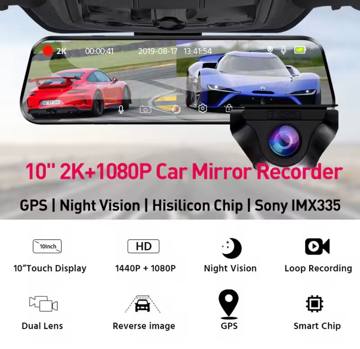 Rearview Mirror Dash Cam with WiFi and GPS