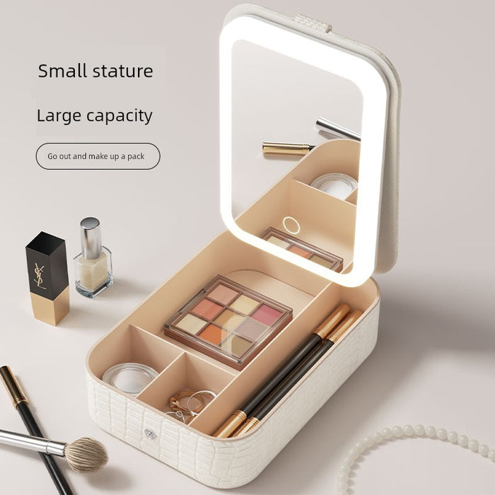 Travel Bag Mirror Desktop Desktop Cosmetic Mirror Portable with Light Women Portable Foldable Led Storage Box