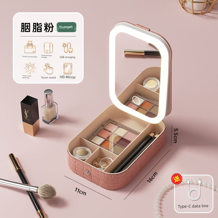 Travel Bag Mirror Desktop Desktop Cosmetic Mirror Portable with Light Women Portable Foldable Led Storage Box