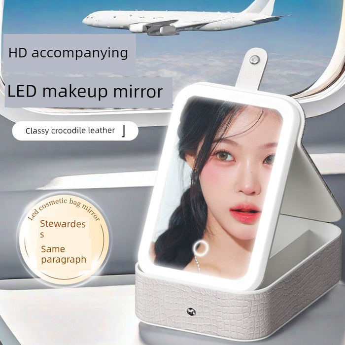Travel Bag Mirror Desktop Desktop Cosmetic Mirror Portable with Light Women Portable Foldable Led Storage Box