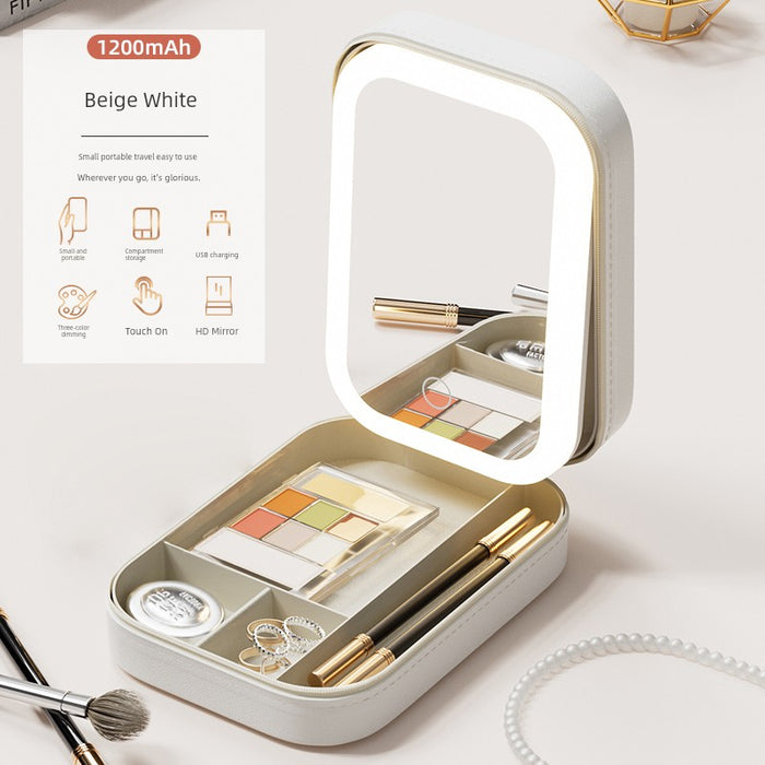 Travel Bag Mirror Desktop Desktop Cosmetic Mirror Portable with Light Women Portable Foldable Led Storage Box