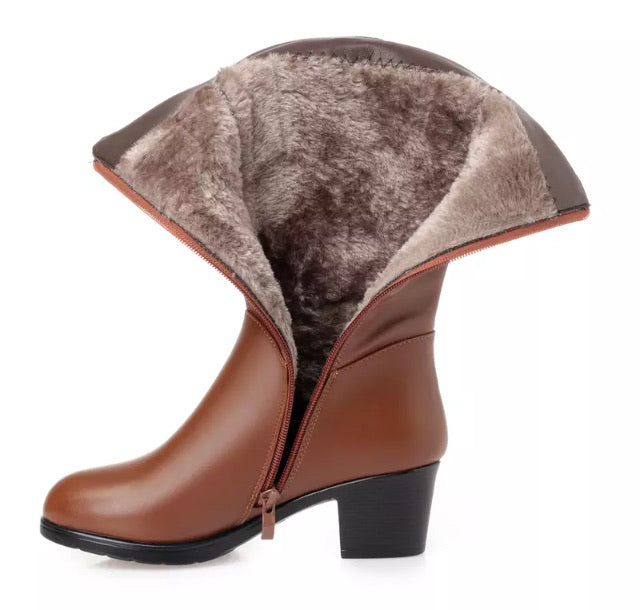 Womens Leather Winter Knee High Boots Wool Fur Inside - Great Stuff OnlineGreat Stuff Online