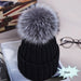 Womens Hat Winter Fox Fur Pom Pom Knit - Great Stuff OnlineGreat Stuff Online Black