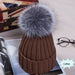 Womens Hat Winter Fox Fur Pom Pom Knit - Great Stuff OnlineGreat Stuff Online Coffee