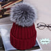 Womens Hat Winter Fox Fur Pom Pom Knit - Great Stuff OnlineGreat Stuff Online Burgundy