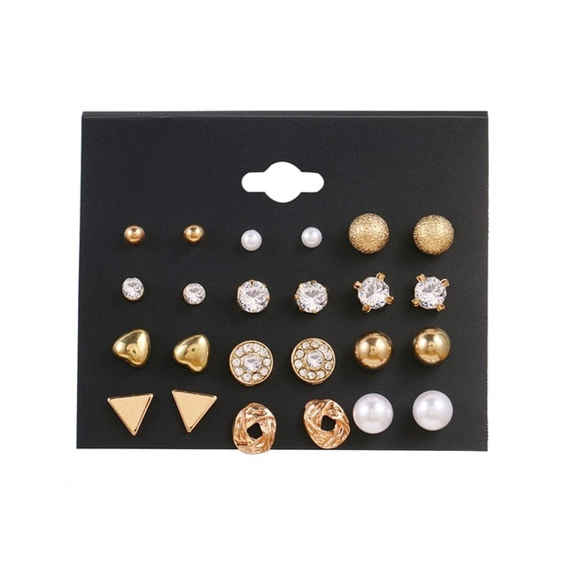 FNIO Women's Earrings Set Pearl Earrings For Women Bohemian Fashion Jewelry 2020 Geometric Crystal Heart Stud Earrings - Great Stuff OnlineGreat Stuff Online LNI232-1