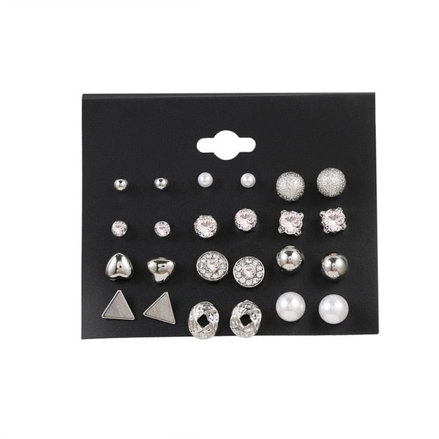 FNIO Women's Earrings Set Pearl Earrings For Women Bohemian Fashion Jewelry 2020 Geometric Crystal Heart Stud Earrings - Great Stuff OnlineGreat Stuff Online LNI232-2