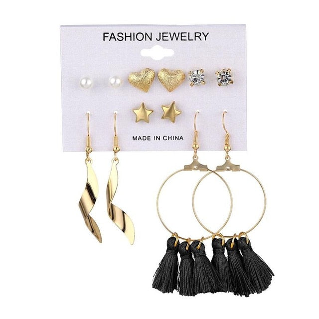 FNIO Women's Earrings Set Pearl Earrings For Women Bohemian Fashion Jewelry 2020 Geometric Crystal Heart Stud Earrings - Great Stuff OnlineGreat Stuff Online LNI0671-1