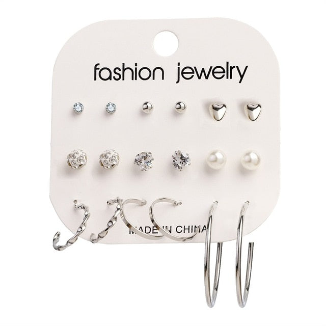 FNIO Women's Earrings Set Pearl Earrings For Women Bohemian Fashion Jewelry 2020 Geometric Crystal Heart Stud Earrings - Great Stuff OnlineGreat Stuff Online LNI598-2