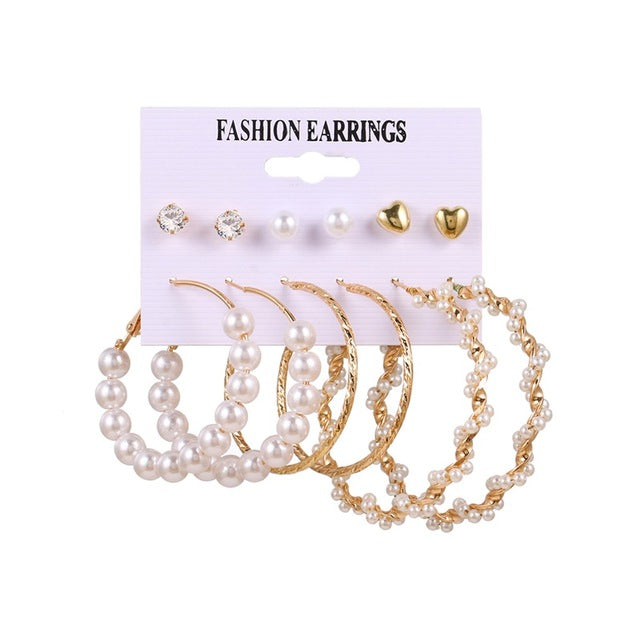 FNIO Women's Earrings Set Pearl Earrings For Women Bohemian Fashion Jewelry 2020 Geometric Crystal Heart Stud Earrings - Great Stuff OnlineGreat Stuff Online LNI0807-1