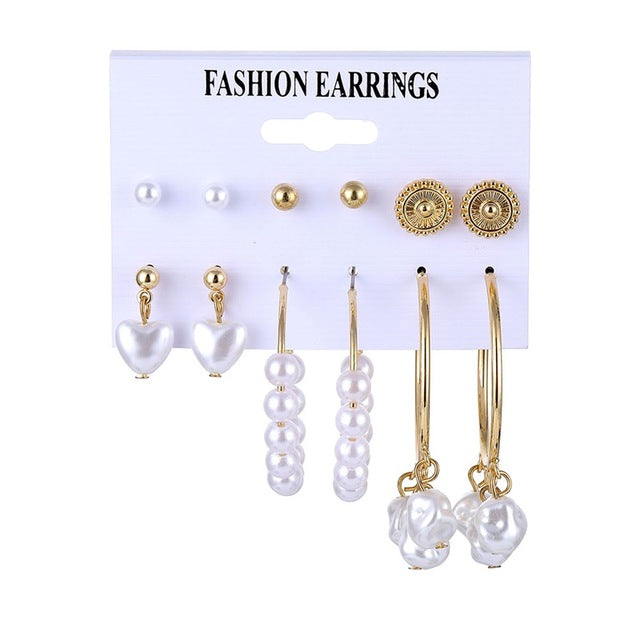 FNIO Women's Earrings Set Pearl Earrings For Women Bohemian Fashion Jewelry 2020 Geometric Crystal Heart Stud Earrings - Great Stuff OnlineGreat Stuff Online LNI0807-5