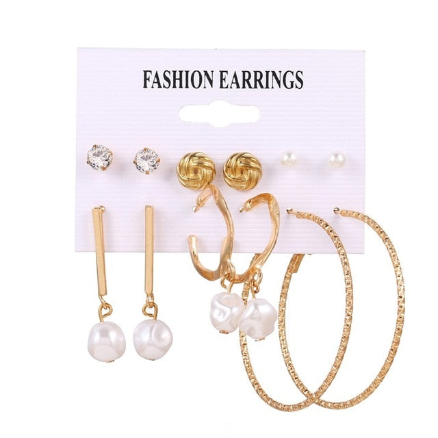 FNIO Women's Earrings Set Pearl Earrings For Women Bohemian Fashion Jewelry 2020 Geometric Crystal Heart Stud Earrings - Great Stuff OnlineGreat Stuff Online LNI0807-8