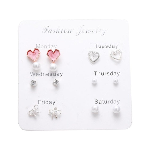 FNIO Women's Earrings Set Pearl Earrings For Women Bohemian Fashion Jewelry 2020 Geometric Crystal Heart Stud Earrings - Great Stuff OnlineGreat Stuff Online LNI0997-5