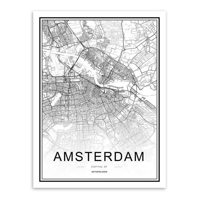 bee trap Black White Custom World City Map Paris London New York Posters Nordic Living Room Wall Art Pictures Home Decor Canvas Paintings - Great Stuff OnlineGreat Stuff Online 15x20 cm No Frame / Amsterdam
