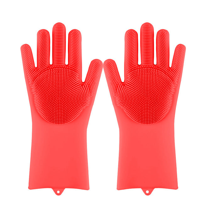 Magic Silicone Dishwashing Scrubber Dish Washing Sponge Rubber Scrub Gloves Kitchen Cleaning 1 Pair - Great Stuff OnlineGreat Stuff Online Red / United States