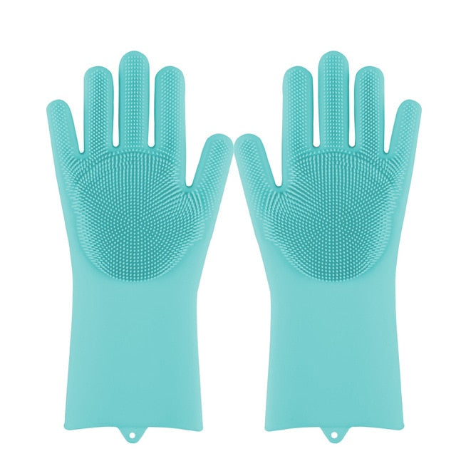 Magic Silicone Dishwashing Scrubber Dish Washing Sponge Rubber Scrub Gloves Kitchen Cleaning 1 Pair - Great Stuff OnlineGreat Stuff Online SkyBlue / United States