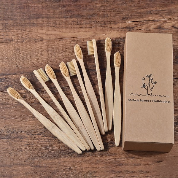 New design mixed color bamboo toothbrush Eco Friendly wooden Tooth Brush Soft bristle Tip Charcoal adults oral care toothbrush - Great Stuff OnlineGreat Stuff Online 10 Piece Beige