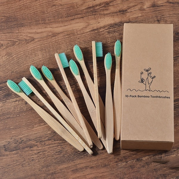 New design mixed color bamboo toothbrush Eco Friendly wooden Tooth Brush Soft bristle Tip Charcoal adults oral care toothbrush - Great Stuff OnlineGreat Stuff Online 10 Piece Mint green