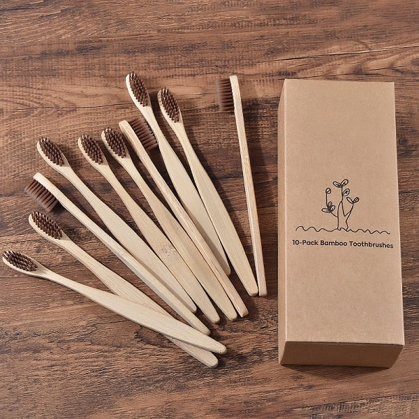New design mixed color bamboo toothbrush Eco Friendly wooden Tooth Brush Soft bristle Tip Charcoal adults oral care toothbrush - Great Stuff OnlineGreat Stuff Online 10 Piece Brown