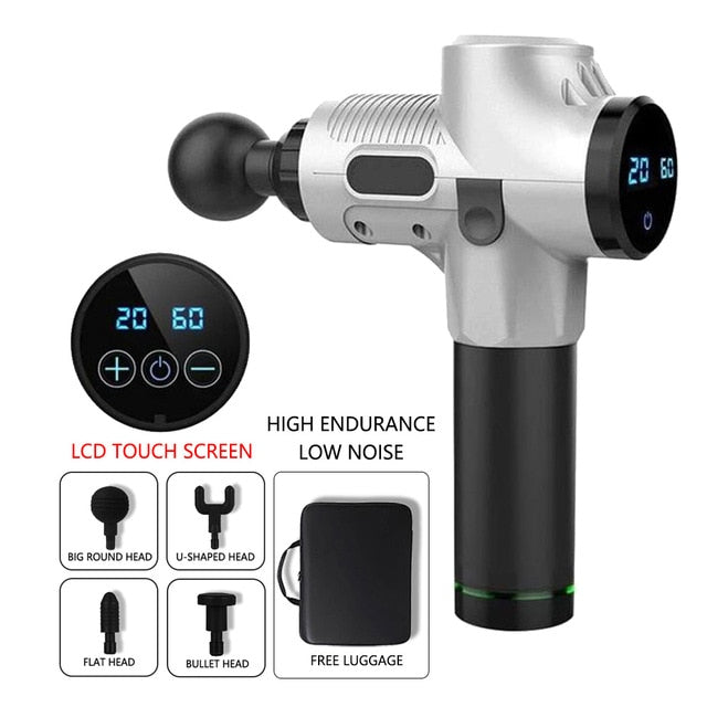 LCD Display Body Massage Gun Exercising Muscle Electric Massager Gun head Massager for Neck and Back Vibrator Slimming Shaping - Great Stuff OnlineGreat Stuff Online Silvery