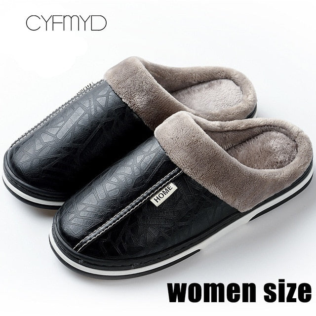 Women's shoes Indoor Slippers Memory foam Size 9-17 Non-slip Winter Ladies Leather Home shoes - Great Stuff OnlineGreat Stuff Online