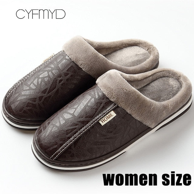 Women's shoes Indoor Slippers Memory foam Size 9-17 Non-slip Winter Ladies Leather Home shoes - Great Stuff OnlineGreat Stuff Online