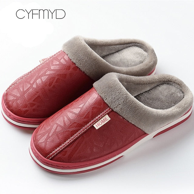 Women's shoes Indoor Slippers Memory foam Size 9-17 Non-slip Winter Ladies Leather Home shoes - Great Stuff OnlineGreat Stuff Online Red / 13